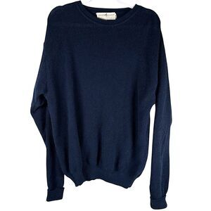 Peruvian Connection Vintage Navy Blue 100% Alpaca Knit Crew Sweater Size Large